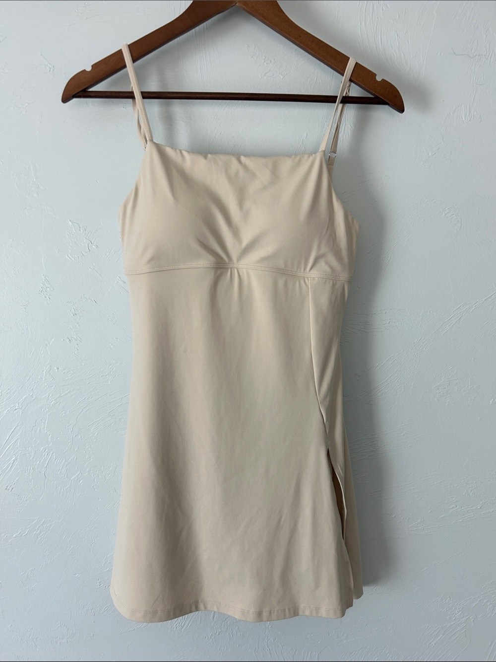 Fitted Cream Spaghetti-Strap Athletic Dress